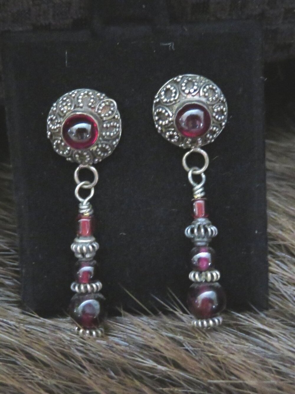 Vintage Garnet and Bali Silver earrings handmade